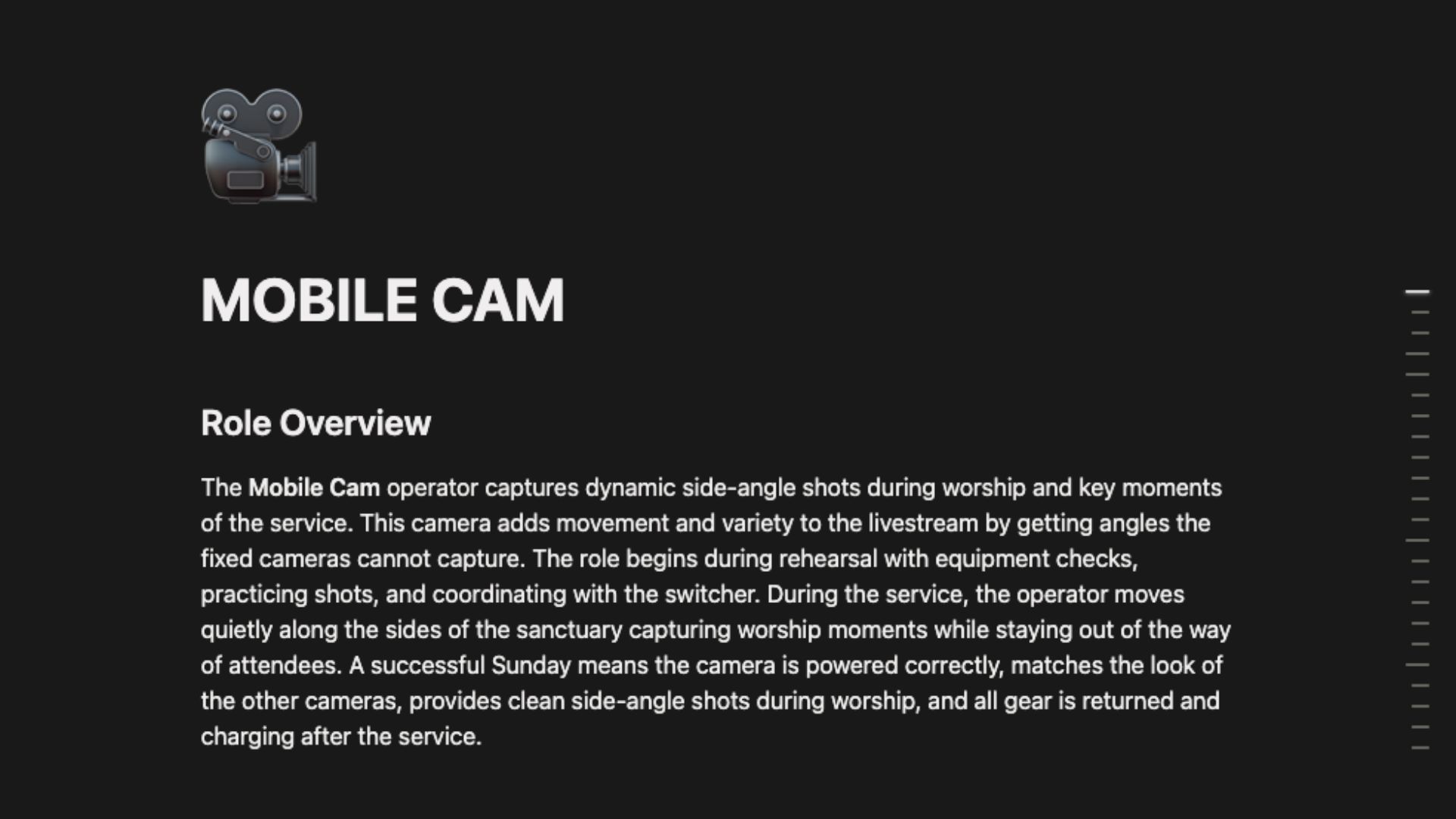 The Mobile Cam role page in the CNS Notion system